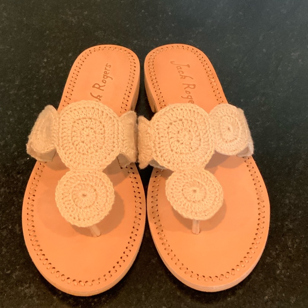 Jack Rogers Beige Crochet Sandals Size 8 NEW